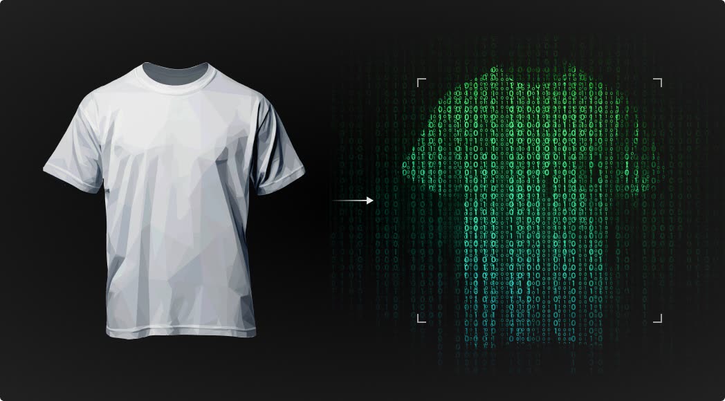 Tシャツを撮影したデータから固有の情報パターンを抽出するイメージ